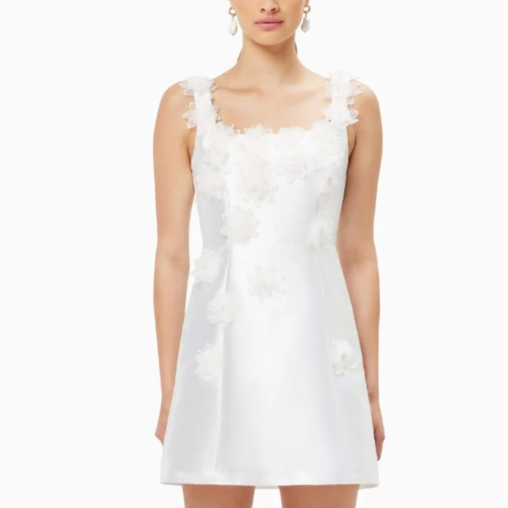 Elder Floral Decal Applique Mini Dress In White